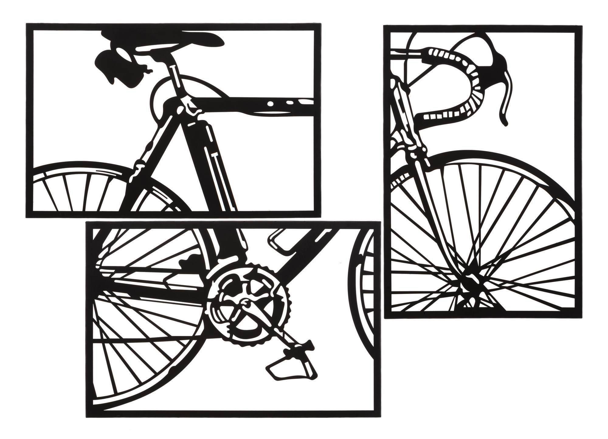 Wanddeko Bike Set 3 Pcs Schwarz, Weiß B: 40 Cm - Schwarz/Weiß, Basics, Metall (40/60/1.30cm)