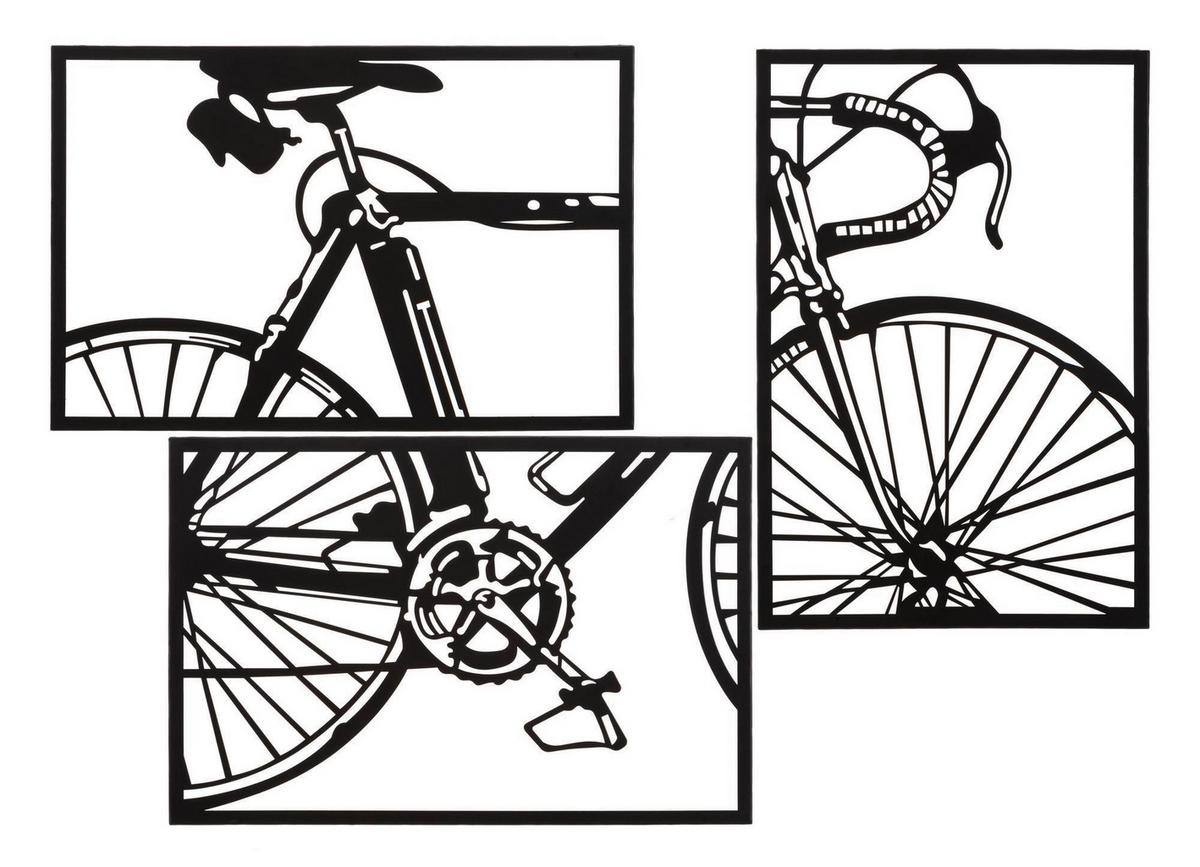 Wanddeko Bike Set 3 Pcs Schwarz, Weiß B: 40 Cm - Schwarz/Weiß, Basics, Metall (40/60/1.30cm)