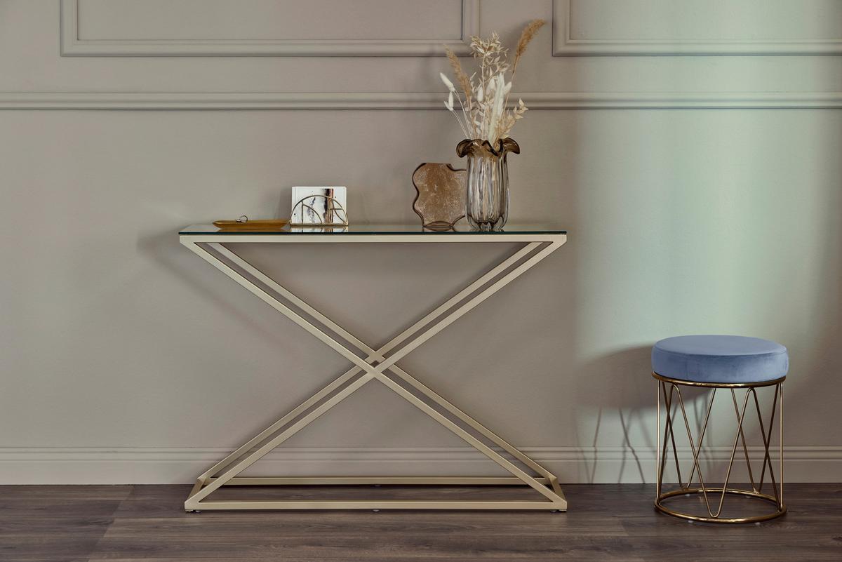 Konsolentisch Xtra Console Goldfarben/klar B: 30 Cm - Klar/Goldfarben, MODERN, Glas/Metall (100/30/74cm) - Livetastic