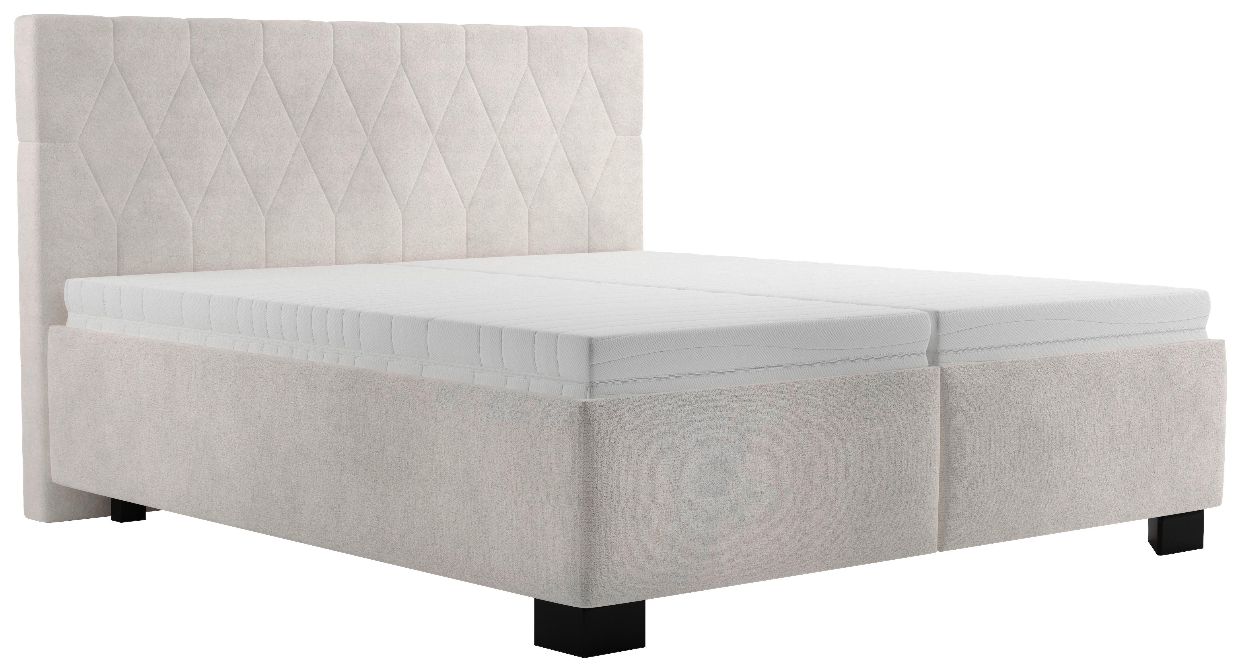 Čalouněná postel FERAMA 160x200 cm, krémová - šedá/černá, Moderní, dřevo/textil (160/200cm)