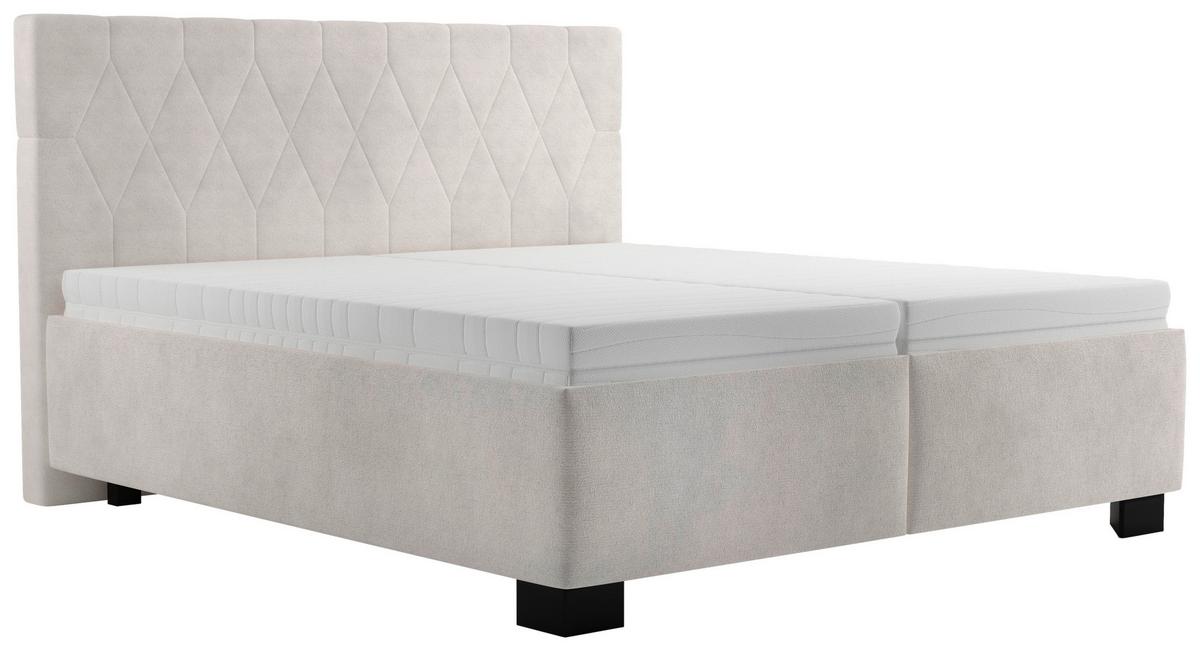 Čalúnená posteľ FERAMA 180x200 cm, krémová - čierna/krémová, Modern, drevo/textil (180/200cm)