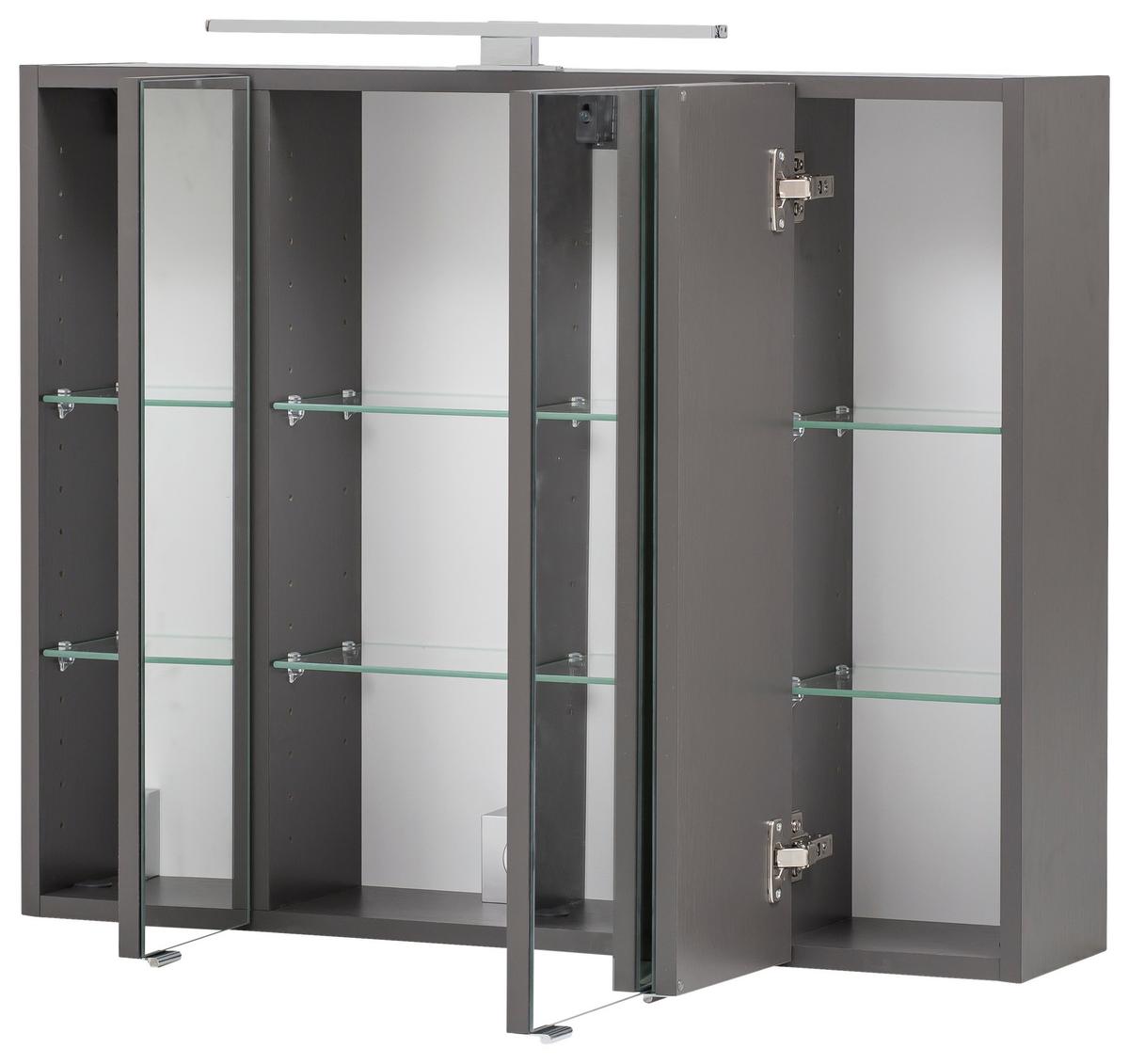 Spiegelschrank Kopenhagen Led 3 Türen 80x64x20 cm - Graphitfarben, KONVENTIONELL, Glas/Holzwerkstoff (80/64/20cm) - Held