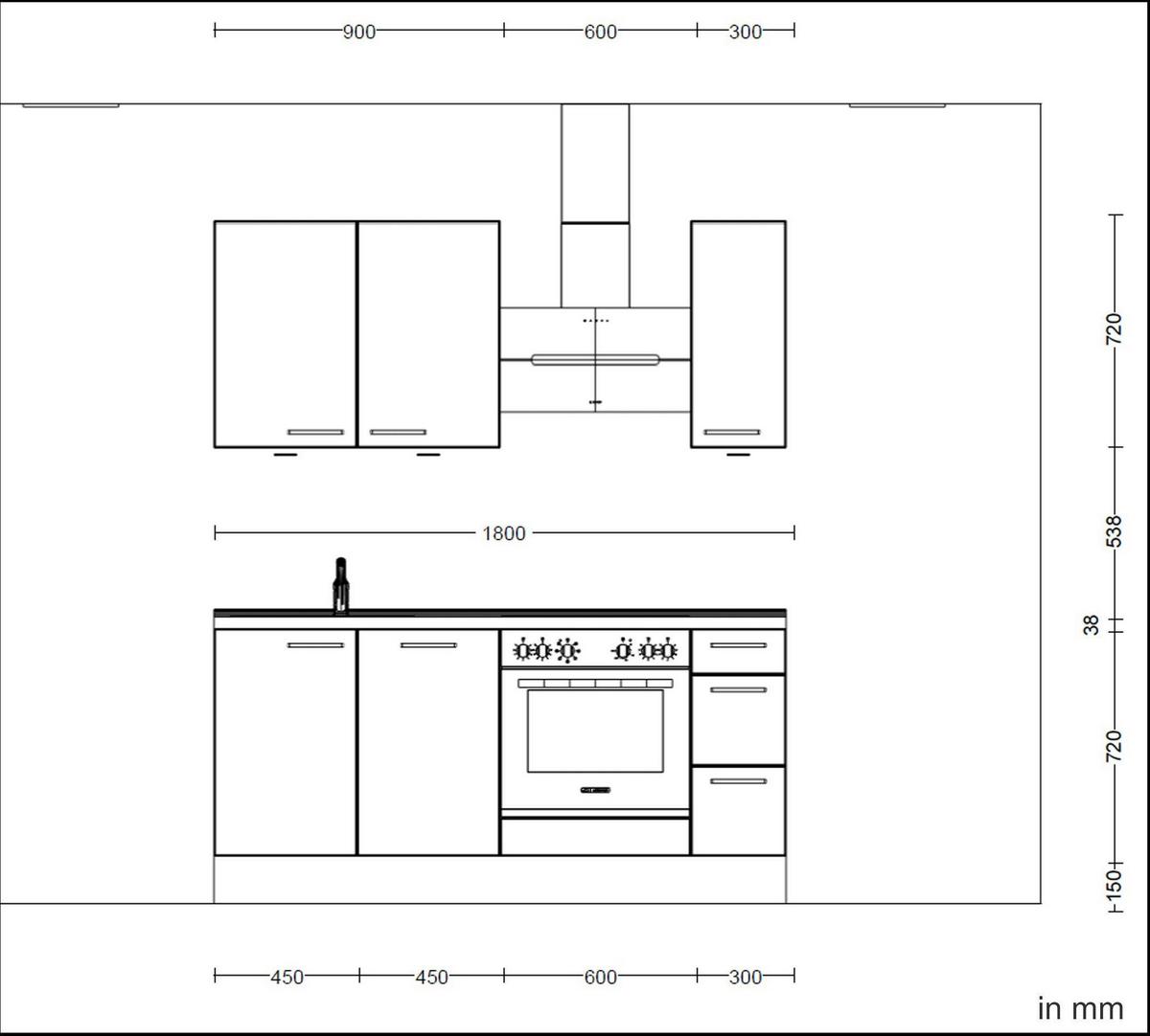 Kuchynská linka 180 cm, kamenná sivá supermatná - čierna/sivá, Modern, kov/kompozitné drevo (180cm) - Nobilia