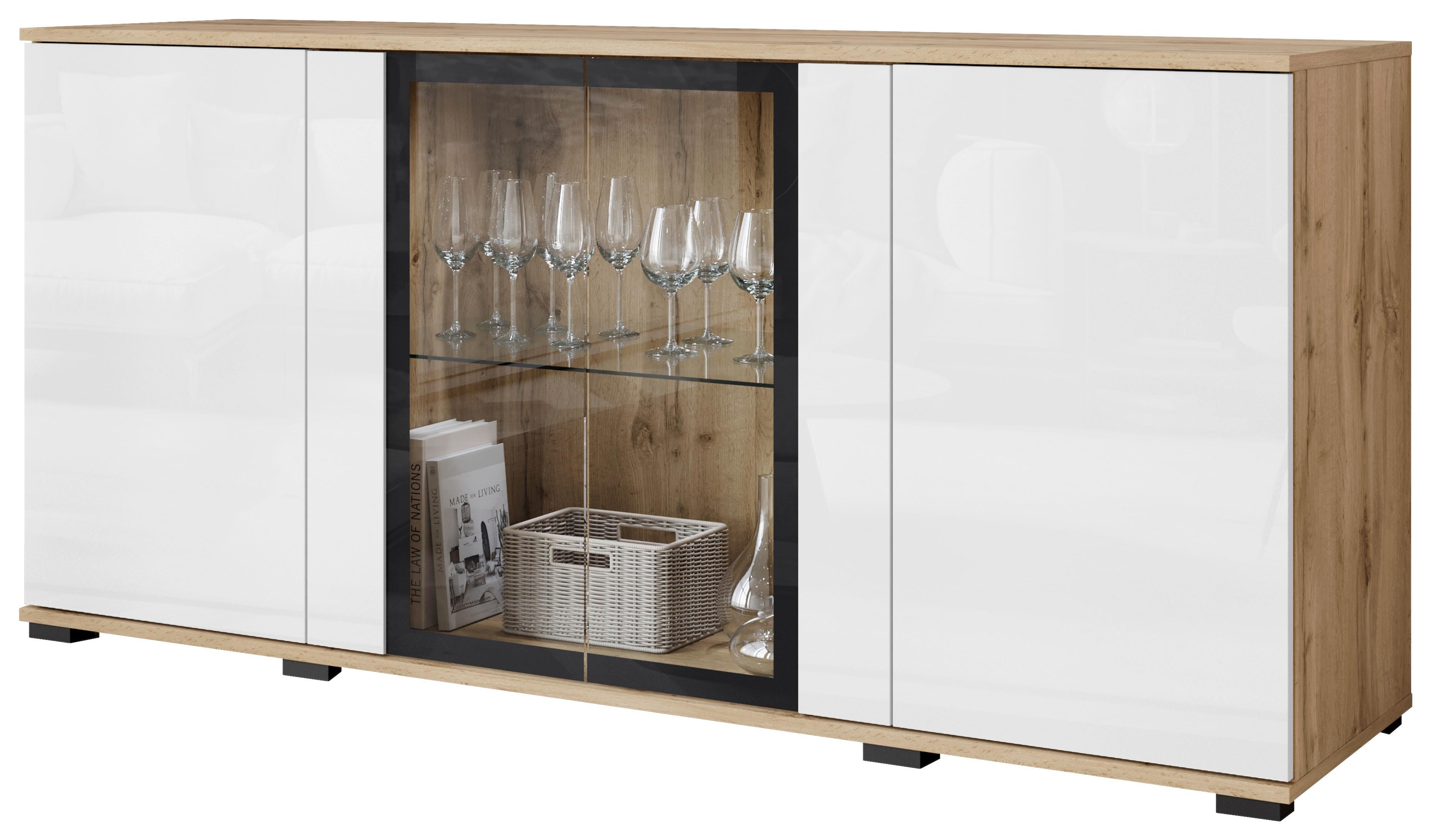 ŠIROKÁ KOMODA CARO 150 - čierna/biela s vysokým leskom, Design, kompozitné drevo/plast (150/69,7/39,5cm) - Livetastic
