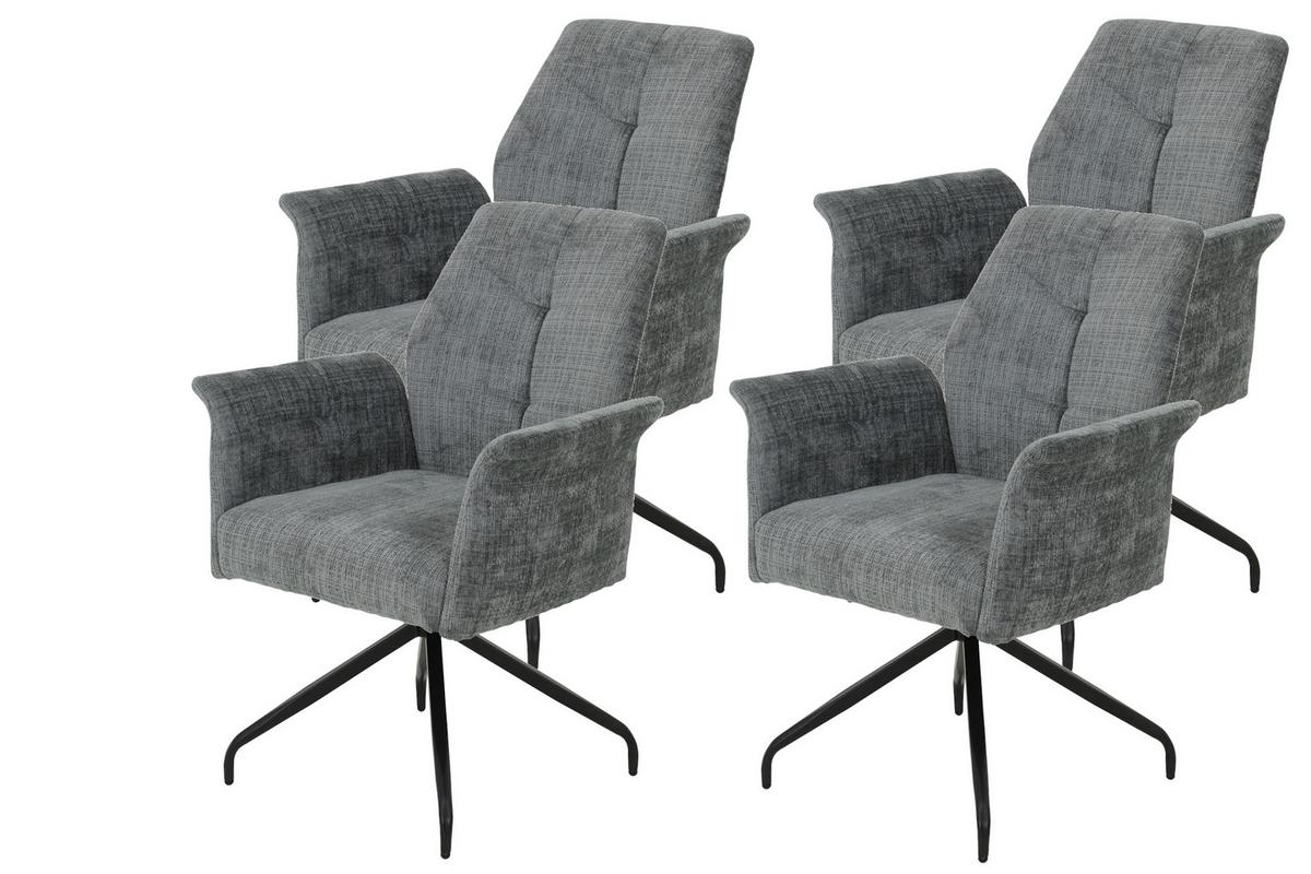 Armlehnstuhl-Set Viktoria S 4er-Set - Hellgrau/Schwarz, MODERN, Textil/Metall (71/93/68cm) - MID.YOU