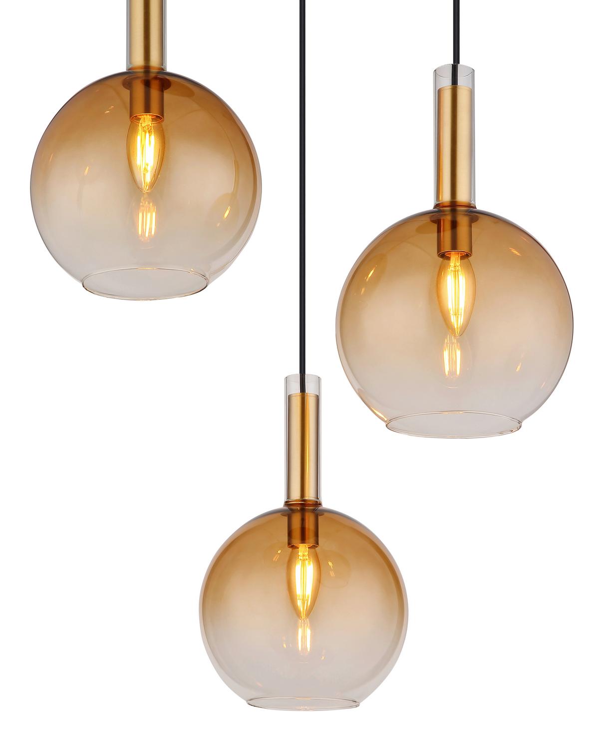 Hängeleuchte 16048-3hr - Messingfarben/Schwarz, KONVENTIONELL, Glas/Kunststoff (51/150cm) - Globo