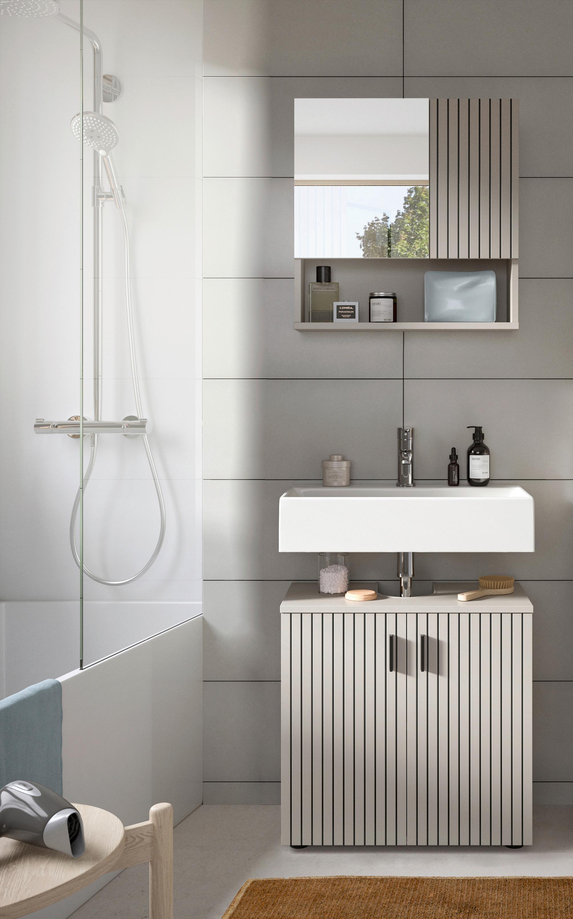 Badezimmer Mone Kaschmir/Schwarz B: 60cm - Kaschmir/Schwarz, Trend, Glas/Holzwerkstoff (60cm) - MID.YOU