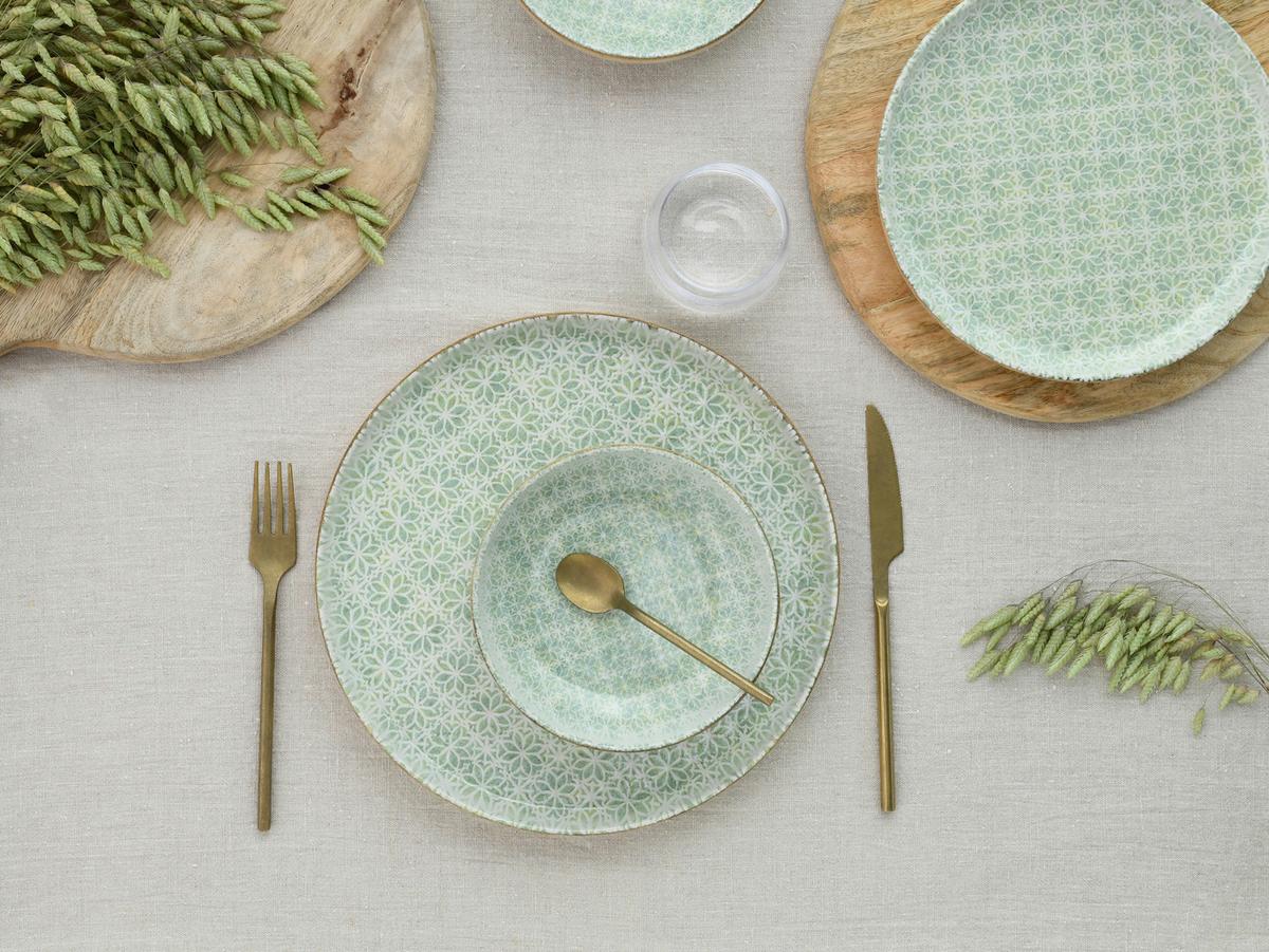 Tafelservice Uno Emiliana 12--Teilig., Creme, Grün - Creme/Grün, Basics, Keramik - Creatable