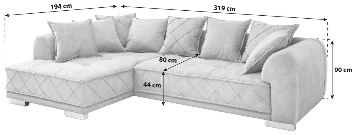 Sedacia súprava v tvare L SENTINA sivá - sivá/strieborná, Basics, textil/plast (319/194cm) - MID.YOU