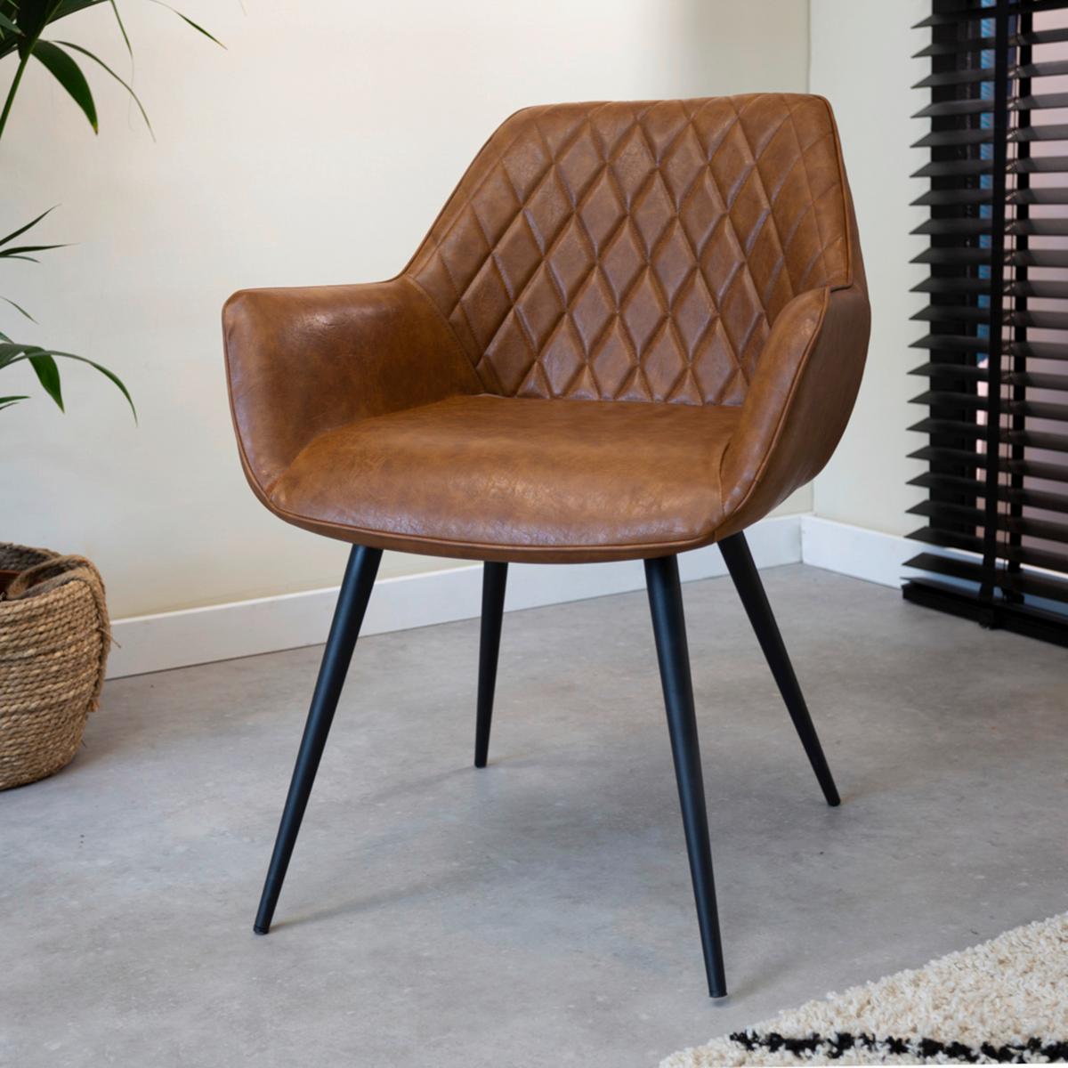 Stuhl-Set Cose - Cognac/Schwarz, KONVENTIONELL, Textil/Metall (62/83/60cm) - MID.YOU