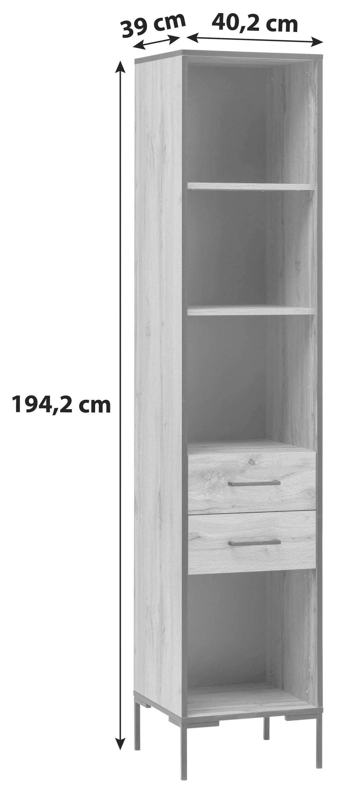 Standregal Mit 2 Laden Serie 2000 B: 40,2 cm Eichefarben - Eichefarben, KONVENTIONELL, Holzwerkstoff (40,2/194,2/39cm) - MID.YOU