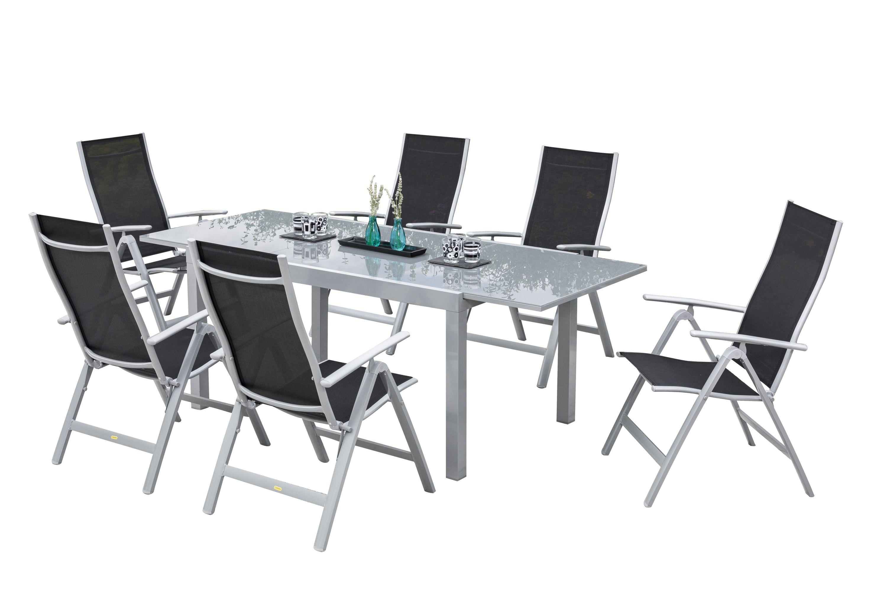 Gartengarnitur 7-Teilig CARRARA Metall/Textil/Glas