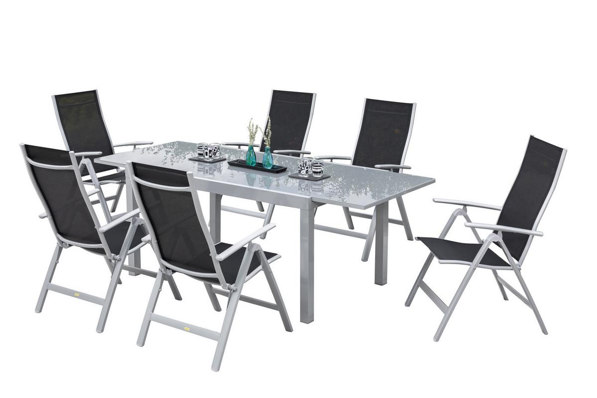 Gartengarnitur 7-Tlg. Carrara Metall/Textil - Schwarz, ROMANTIK / LANDHAUS, Textil/Metall - Ambia Garden