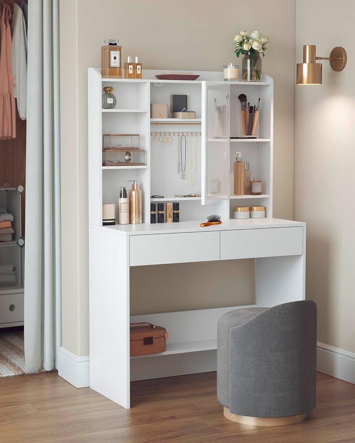 Schminktisch B: 40 cm Weiß - Weiß, Trend, Glas/Holzwerkstoff (90/40/144,7cm) - Boxxx