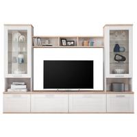 Wohnwand Landhausstil 4-tlg. Romance 2, Weiß/eiche Dekor - Eichefarben/Weiß, Design, Glas/Holzwerkstoff (277/191/35/43cm) - MID.YOU