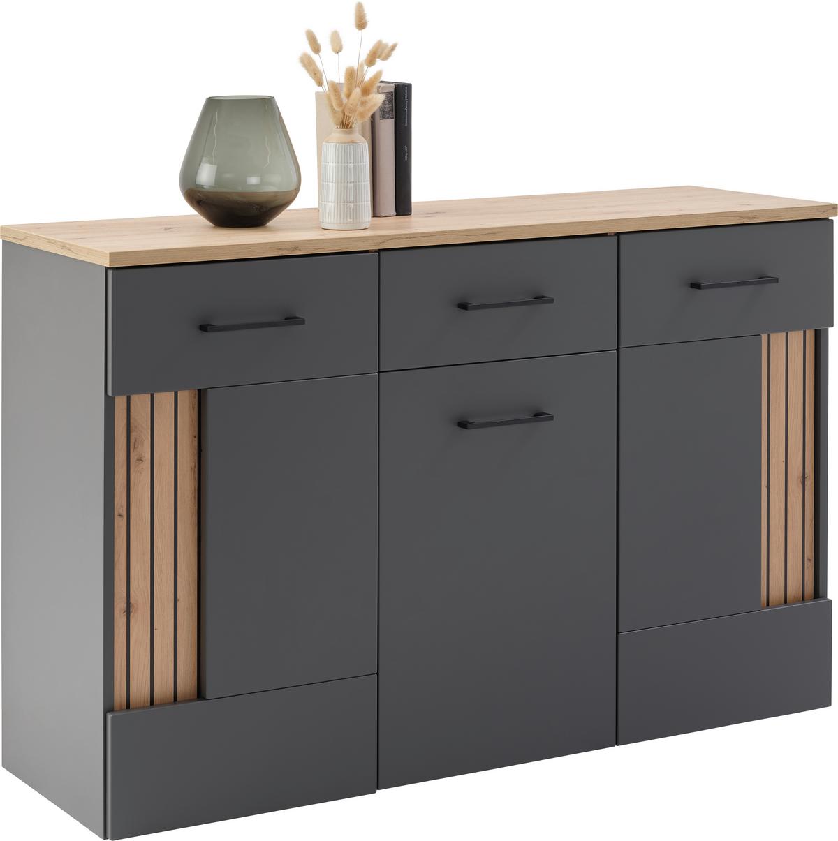 Sideboard B: 128,4cm Amare Artisan Eiche/Anthrazit - Schwarz, MODERN, Holzwerkstoff (128,4/87/40cm)