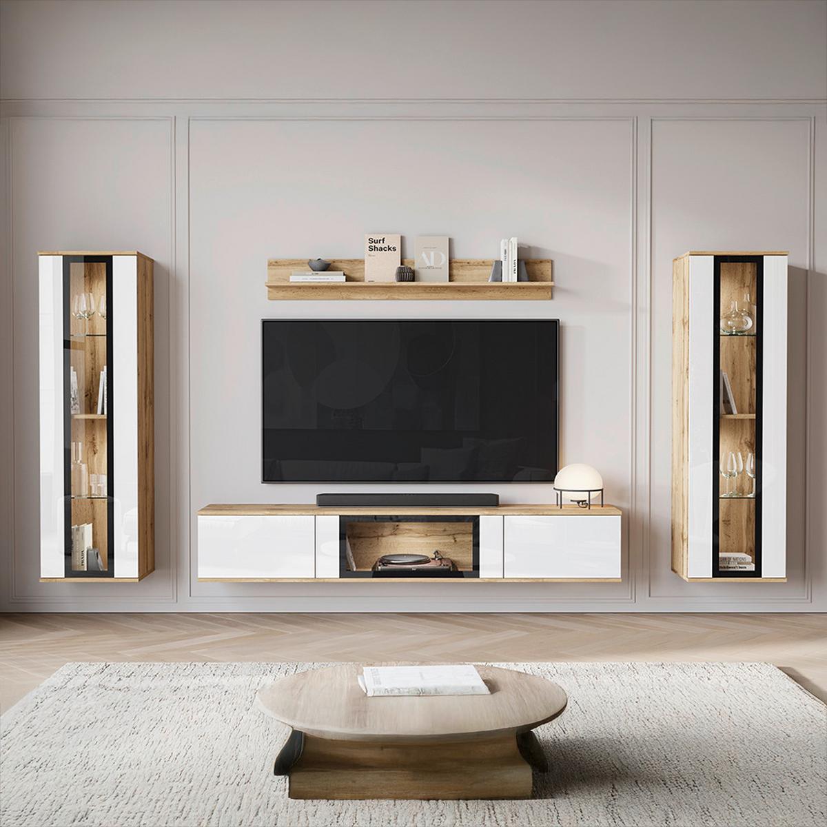 OBÝVACIA STENA CARO - čierna/biela s vysokým leskom, Trend, kompozitné drevo/plast (262/141,9/33cm) - Livetastic