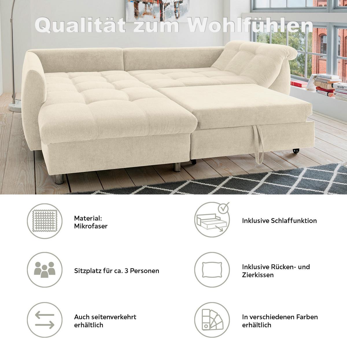 Ecksofa mit Schlaffunktion Agira Beige 190x250cm - Chromfarben/Beige, Design, Textil (190/250cm) - Livetastic