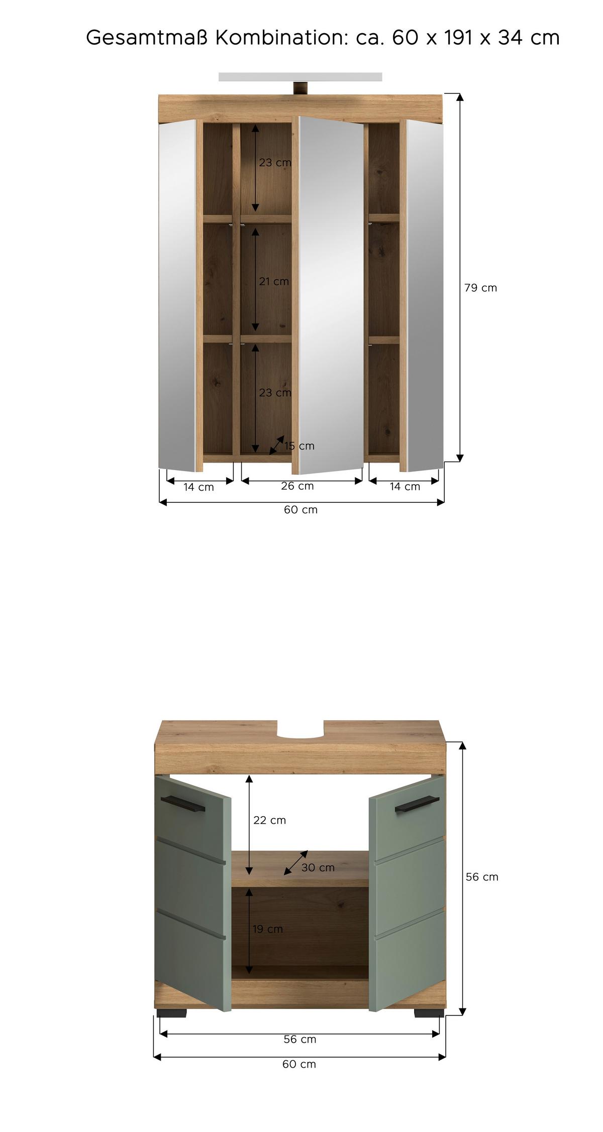 Badezimmer Scout Salbeigrün B: 60 Cm - Salbeigrün/Schwarz, MODERN, Glas/Holzwerkstoff (60cm) - MID.YOU
