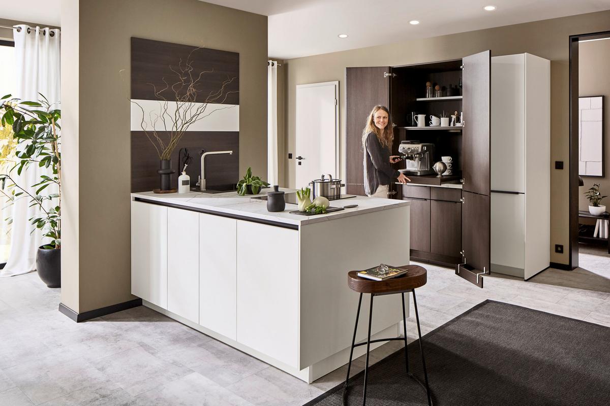 Einbauküche Ip 3150 - Nussbaumfarben/Weiß, MODERN, Holzwerkstoff (226,4cm) - Impuls