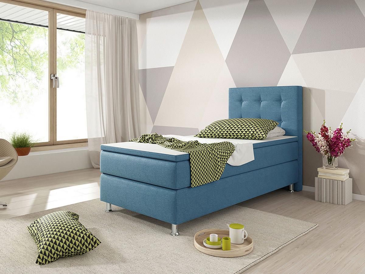 Boxspringbett mit Topper / Matratze 90x200 cm Köln - Blau/Silberfarben, KONVENTIONELL, Textil (90/115/210cm) - MID.YOU