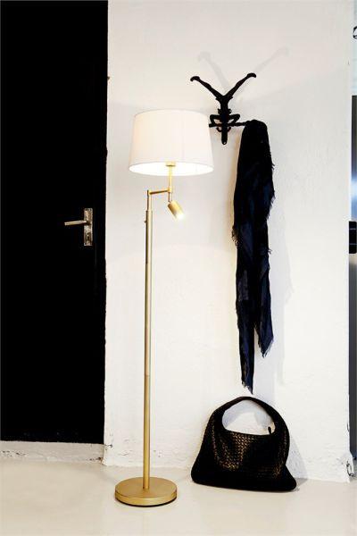 Stehlampe Orlando Beige/Goldfarben Knopfschalter - Beige, LIFESTYLE, Textil/Metall (138cm) - By Rydéns