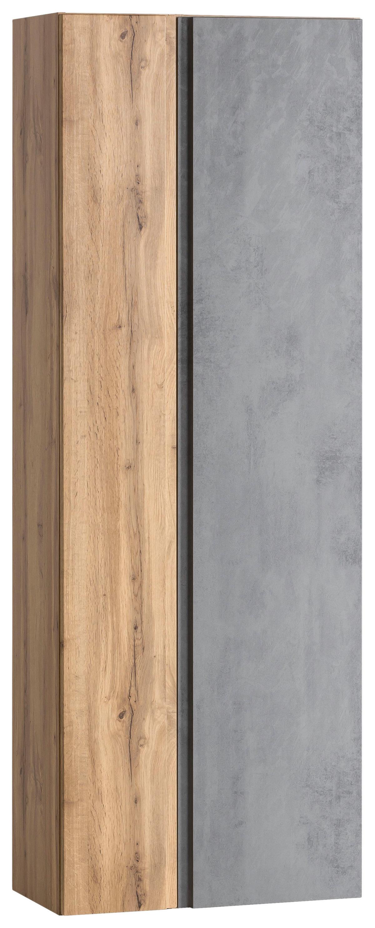 Badezimmer Hochschrank Varese BxH 65x180cm Grau/ Eiche Dekor - Eiche Wotan/Hellgrau, MODERN, Holzwerkstoff (65/180/35cm) - Held