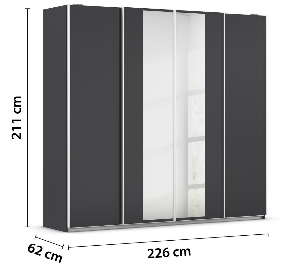 Schwebetürenschrank Altera Dunkelgrau B: 226 Cm - Klar/Dunkelgrau, MODERN, Holzwerkstoff (226/211/62cm) - Rauch Möbel