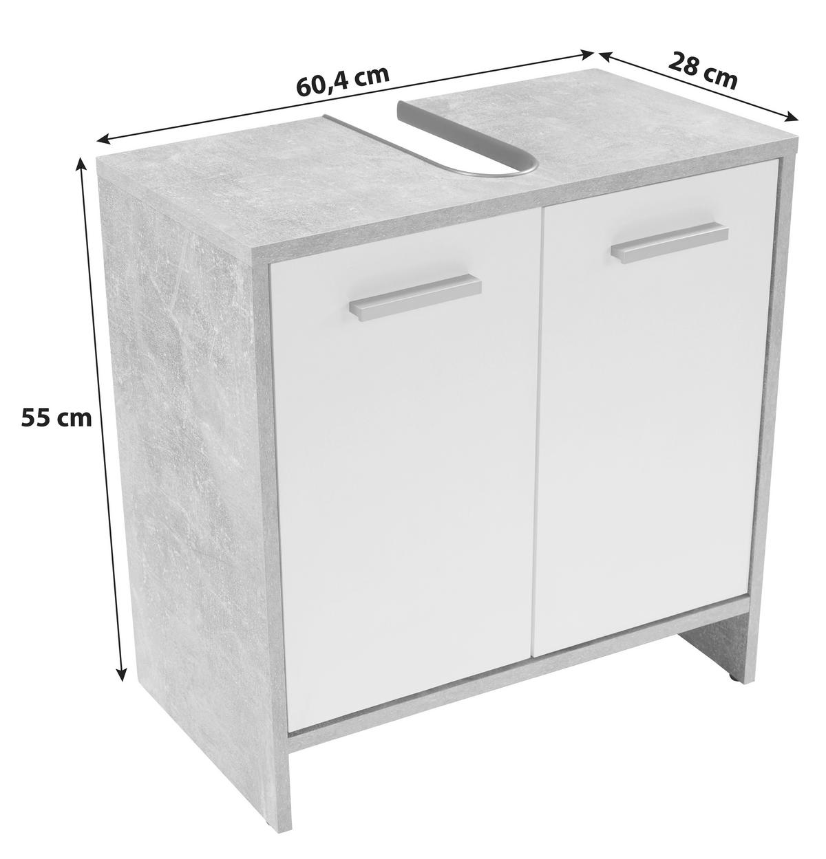 Waschbeckenunterschrank Attack B: 60,4 Cm, Betondekor + Weiß - Hellgrau/Schwarz, MODERN, Holzwerkstoff (60,4/55/28cm)
