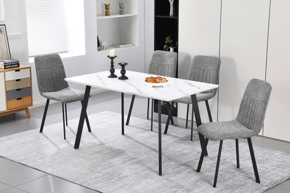 Tischgruppe Mackay 5-tlg. Weiß/textil Hellgrau, B: 140cm - Hellgrau/Weiß, KONVENTIONELL, Holzwerkstoff/Textil (140/46/75/88/80/57cm) - MID.YOU