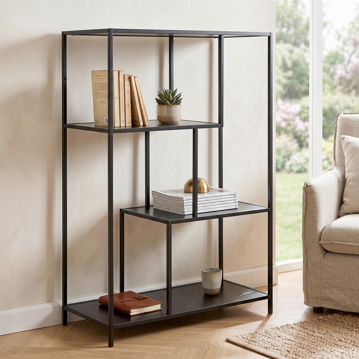 Regal Seaford B 77cm, Schwarz - Eschefarben/Schwarz, Trend, Holzwerkstoff/Metall (77/114/35cm) - MID.YOU