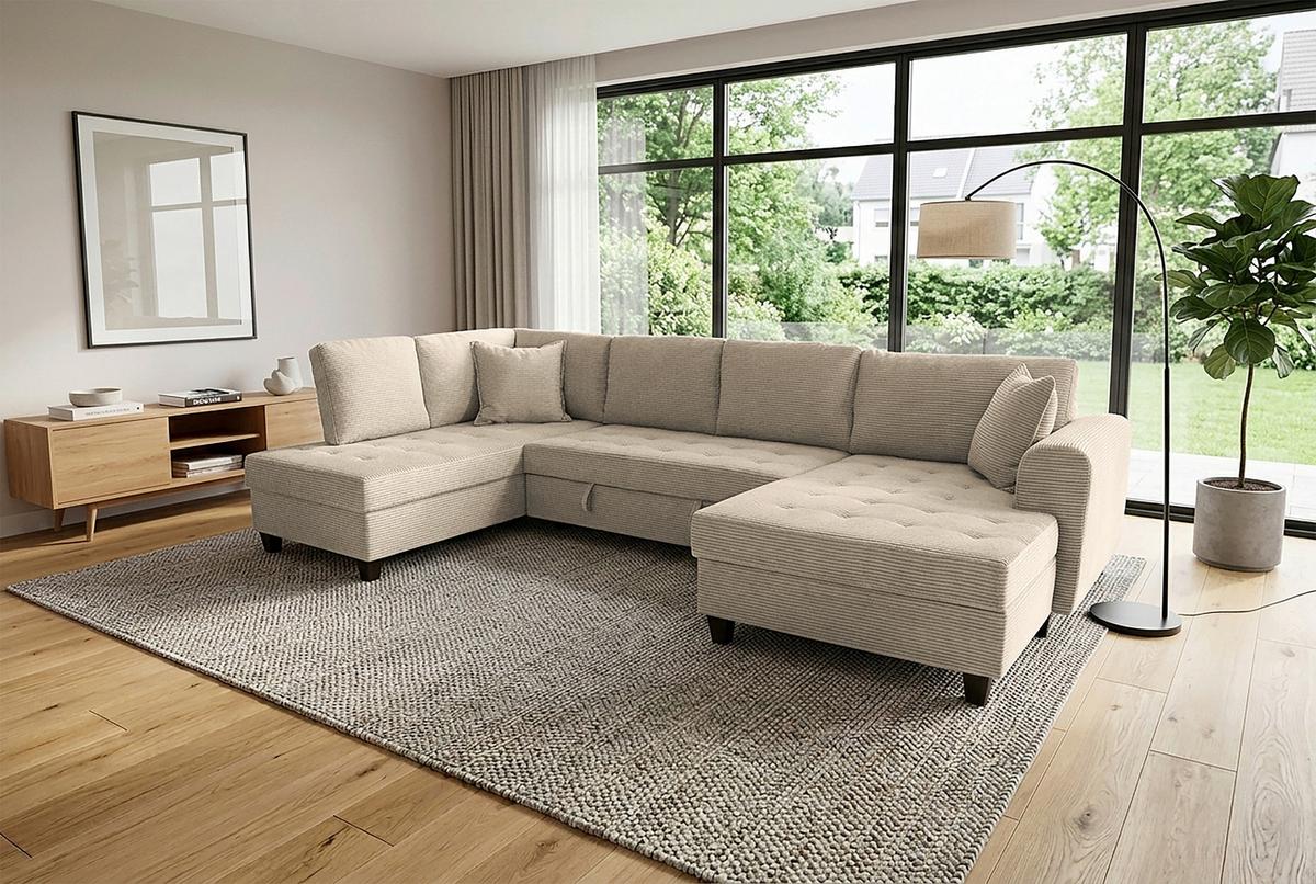 Wohnlandschaft Moritz Graubraun U-Form:178x324x155cm - Graubraun, Trend, Textil (178/324/155cm)