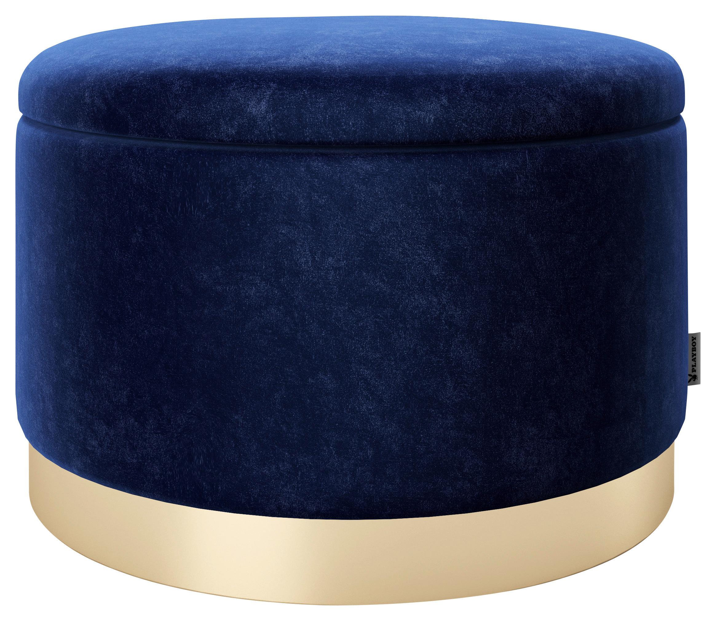 Pouf Sue Samt Blau/Goldfarben DxH 55x35 cm mit Stauraum - Blau/Goldfarben, LIFESTYLE, Textil (55/35/55cm) - Playboy