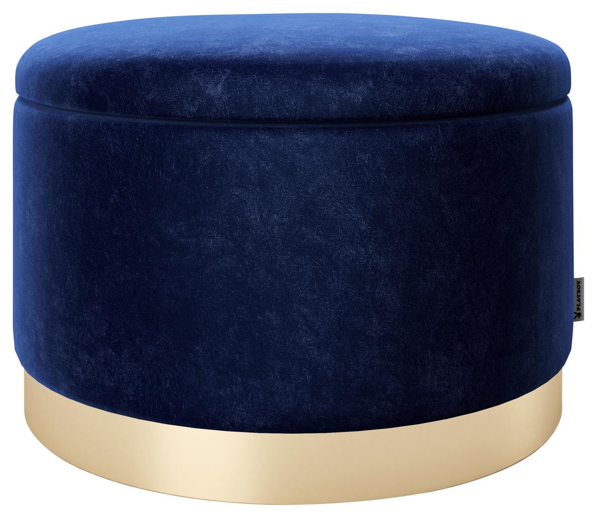 Pouf Sue Samt Blau/Goldfarben DxH 55x35 cm mit Stauraum - Blau/Goldfarben, LIFESTYLE, Textil (55/35/55cm) - Playboy