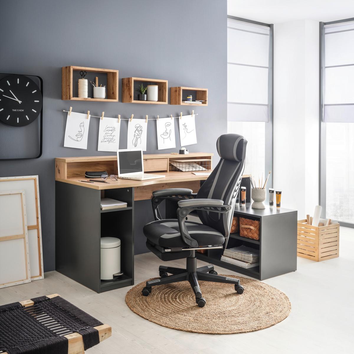 Písací stôl TEAMPLAYER - farba duba/antracitová, Modern, kompozitné drevo (160/92,4/120cm) - Mömax