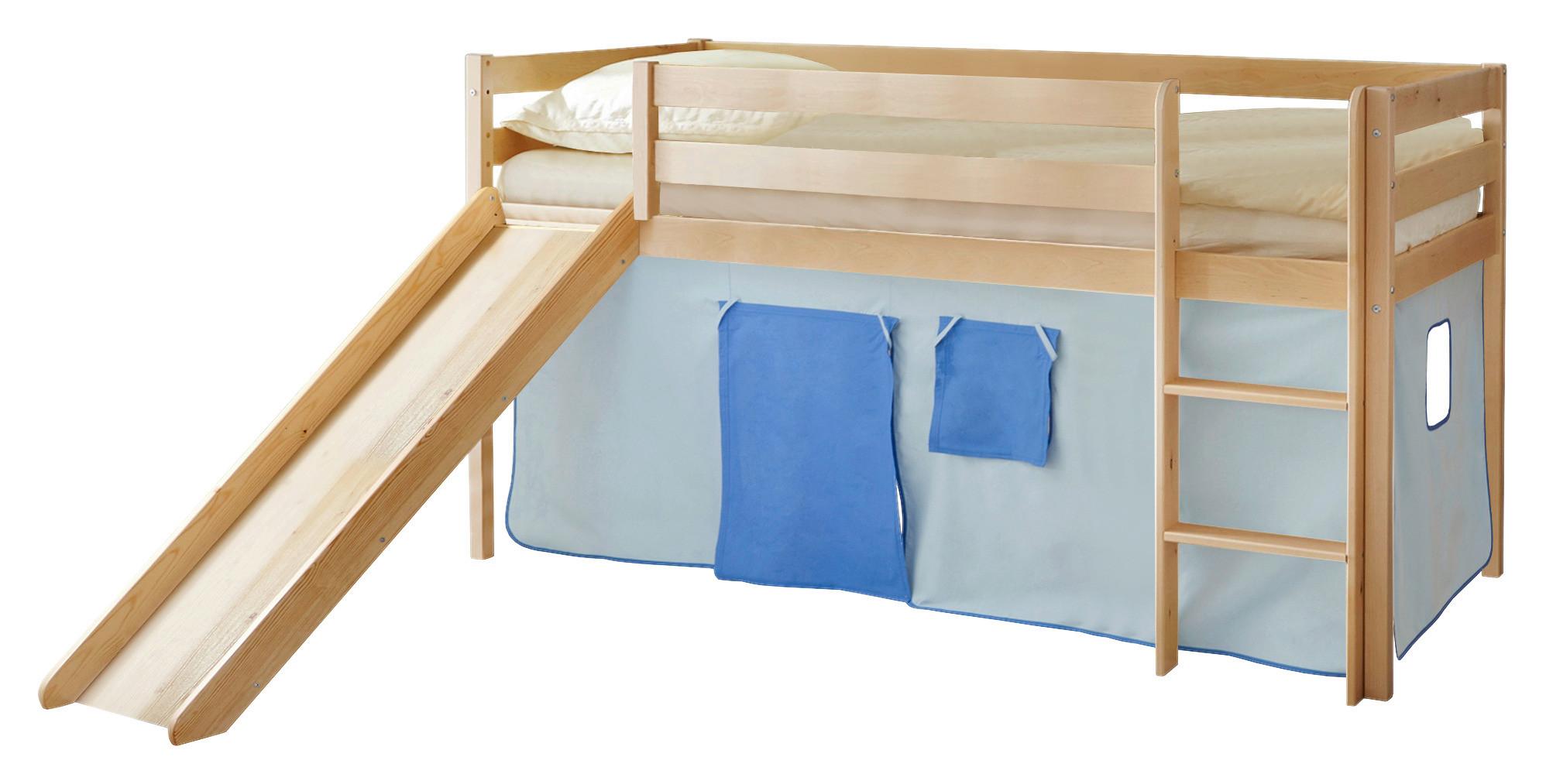 Spielbett Manuel Blau Kiefer Massiv 90 Cm Rutsche Leiter - Dunkelblau/Kieferfarben, Natur, Holz (90/200cm) - MID.YOU