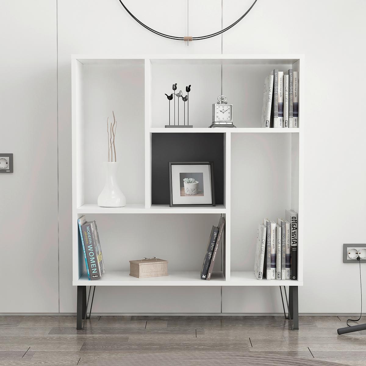 REGÁL ARVEN - biela/antracitová, Design, kompozitné drevo (90/107,8/25cm) - Livetastic