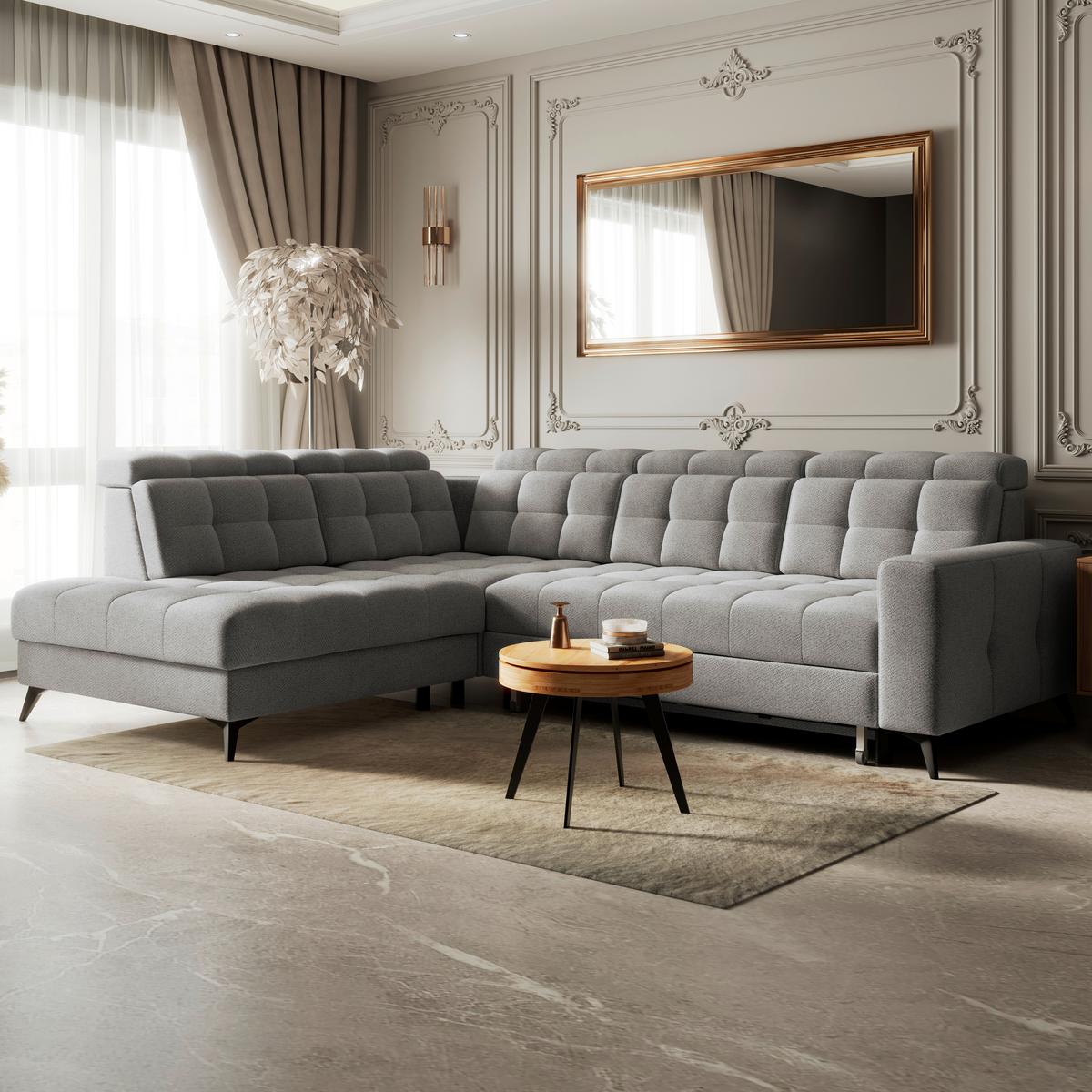 Ecksofa Barletta New Velours Hellgrau, 228x289cm - Hellgrau/Schwarz, ROMANTIK / LANDHAUS, Textil (228/289cm) - Luca Bessoni