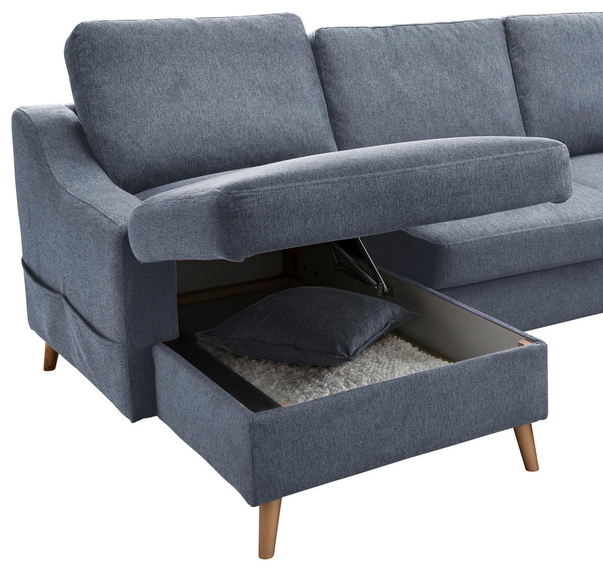 Wohnlandschaft Valentina Mit Schlaffunktion Blau - Blau/Naturfarben, KONVENTIONELL, Textil (150/301/200cm) - P & B