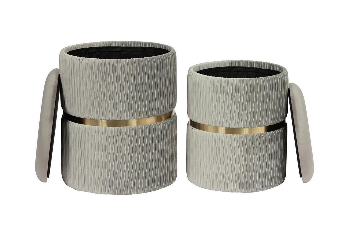 Hocker Zora Grau Polyester, D: 31,5 Cm - Goldfarben/Grau, Design, Textil/Metall (31,5/38/31,5cm) - Kayoom
