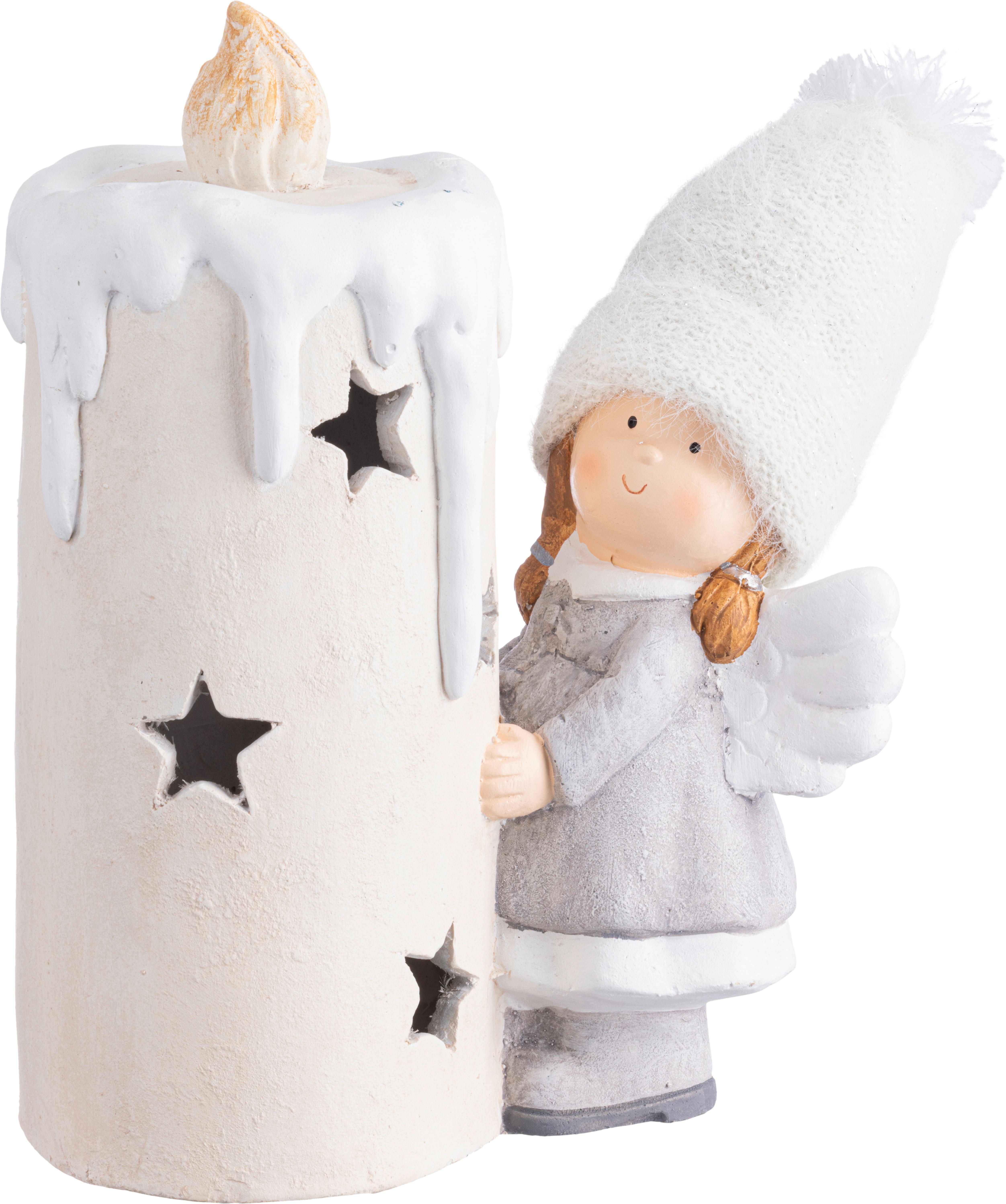 DEKOENGEL weiß, grau, beige - Beige/Weiß, KONVENTIONELL, Textil/Stein (25/13/30,5cm) - Luca Bessoni
