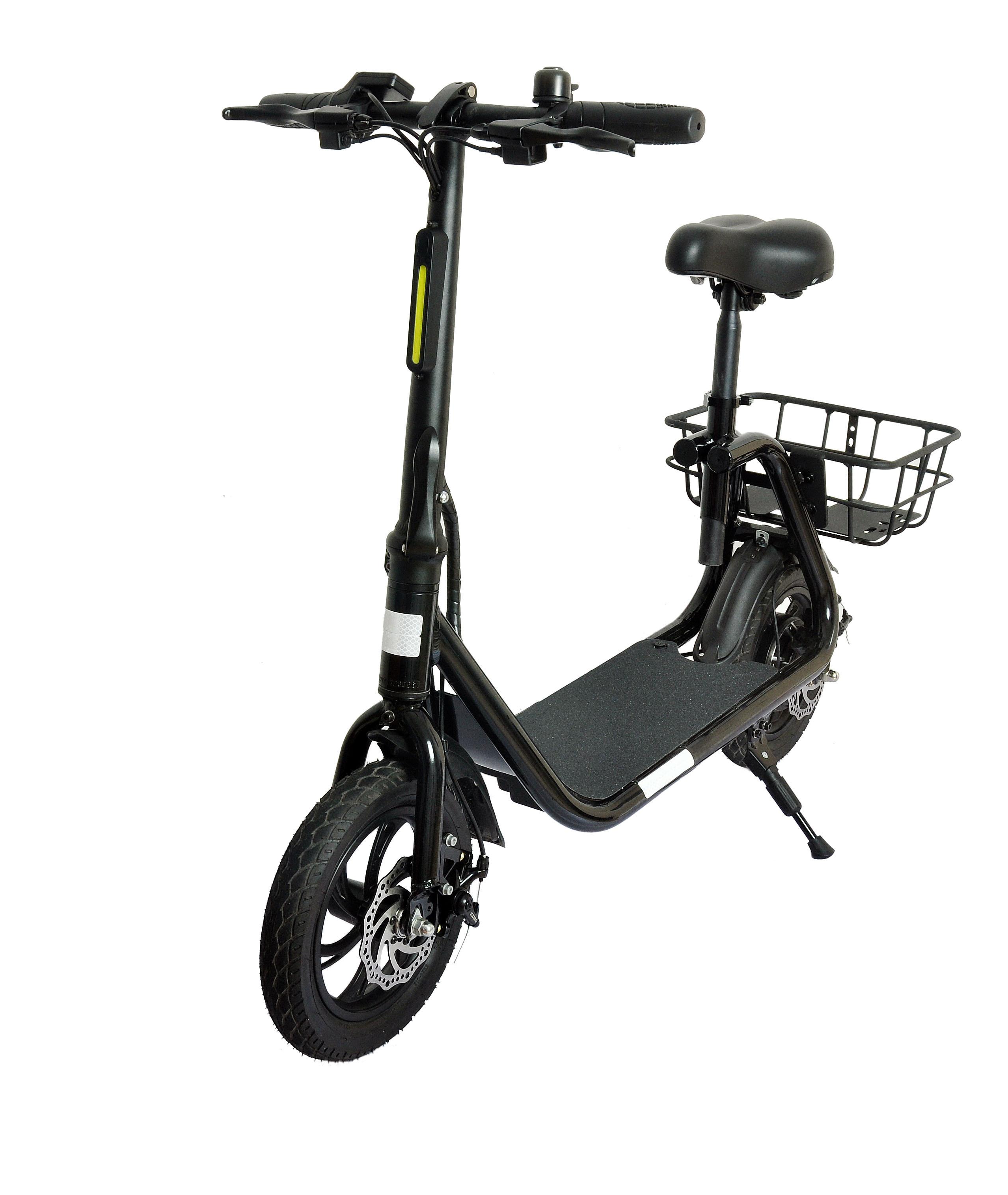 E-Scooter Klappbar Eks66 Mit Sitz und Gepäckkorb - Schwarz, Basics (123/59/95cm)