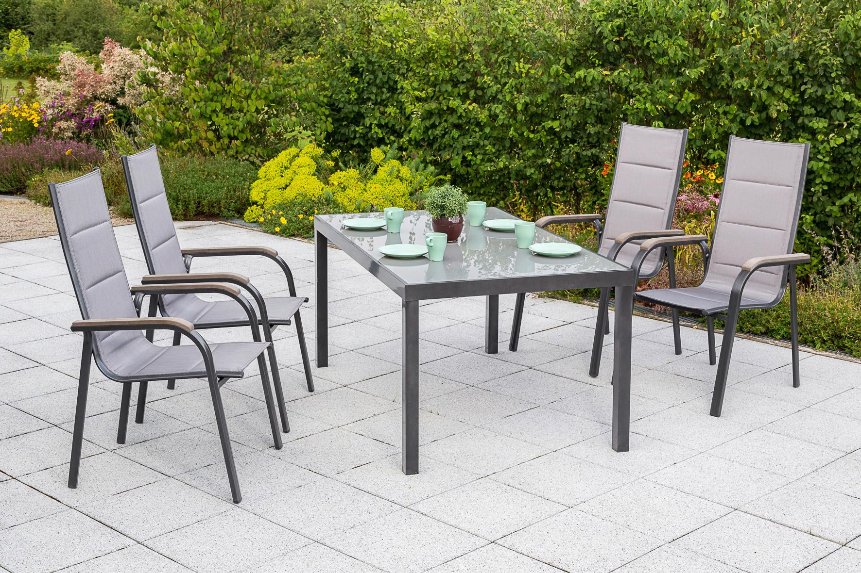 Gartensessel Stapelbar Trivero Metall/Textil - Graphitfarben/Braun, KONVENTIONELL, Textil/Metall (60/108/74cm) - Gardenson