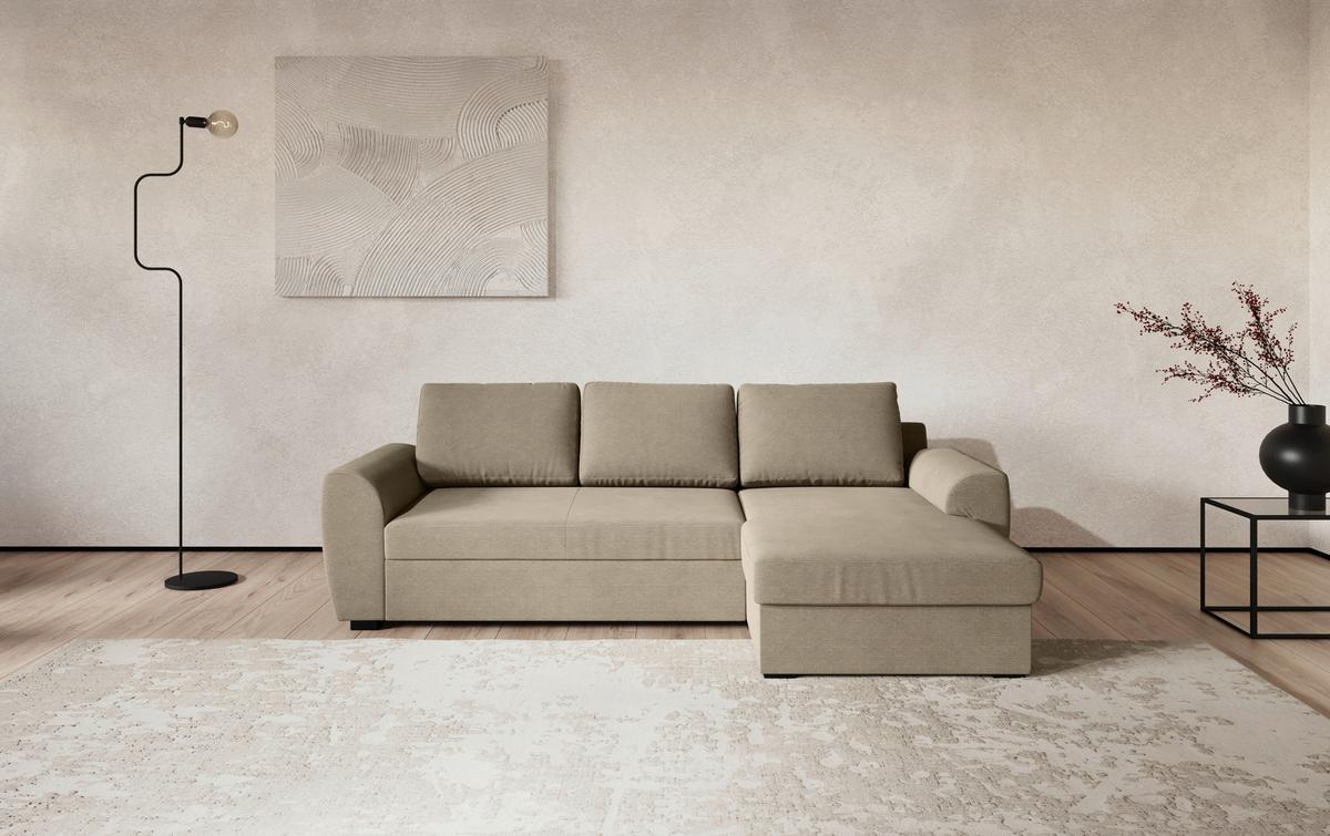Ecksofa mit Bettfunktion Cord braun, B: 253cm - Schwarz/Braun, Trend, Textil (253/154cm) - MID.YOU