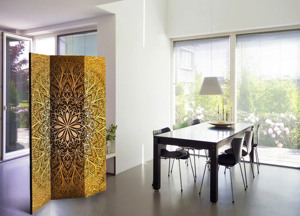 Paravent Braun Goldfarben B: 135 cm - Goldfarben/Braun, Basics, Holz/Textil (135/172/3cm) - artgeist