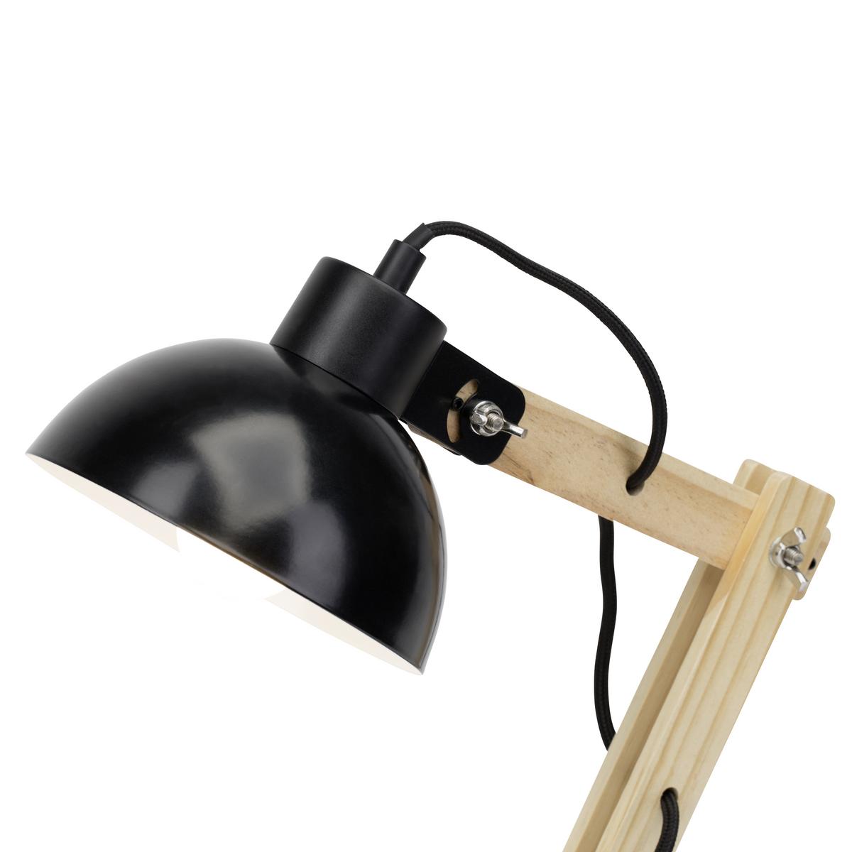 Schreibtischlampe Moda Schwarz mit Schnurschalter - Schwarz, Natur, Holz/Metall (41,5/16/32cm) - Brilliant