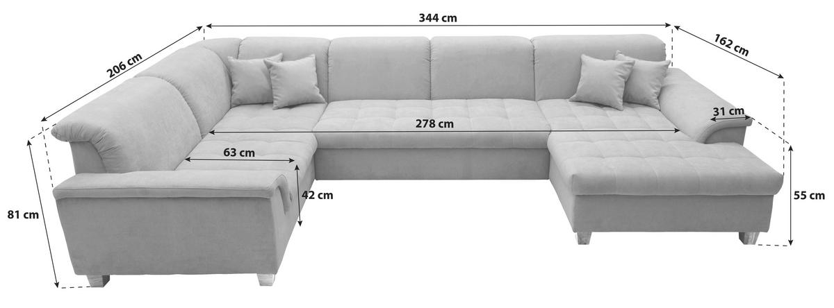 Wohnlandschaft Franzi Dunkelgrau Mikrofaser - Eichefarben/Dunkelgrau, KONVENTIONELL, Textil (206/344/162cm) - MID.YOU