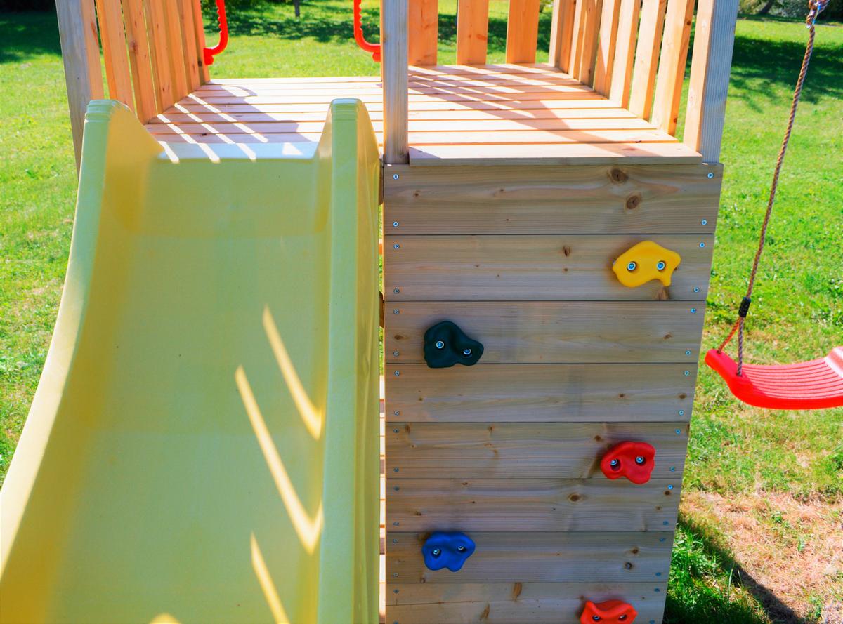Spielturm Pelikan Gelb/naturfarben, B: 270 Cm - Gelb/Naturfarben, KONVENTIONELL, Holz (270/270/280cm)