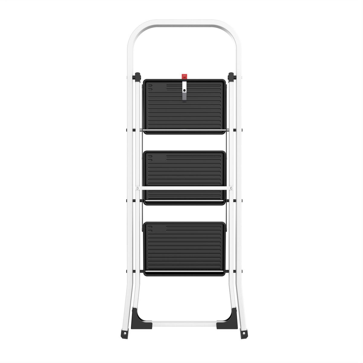 Klapptrittleiter Bernd Metall/Kunststoff, 3 Stufen - Schwarz Hochglanz/Weiß Hochglanz, KONVENTIONELL, Kunststoff/Metall (46,5/68,5/106cm) - Homezone