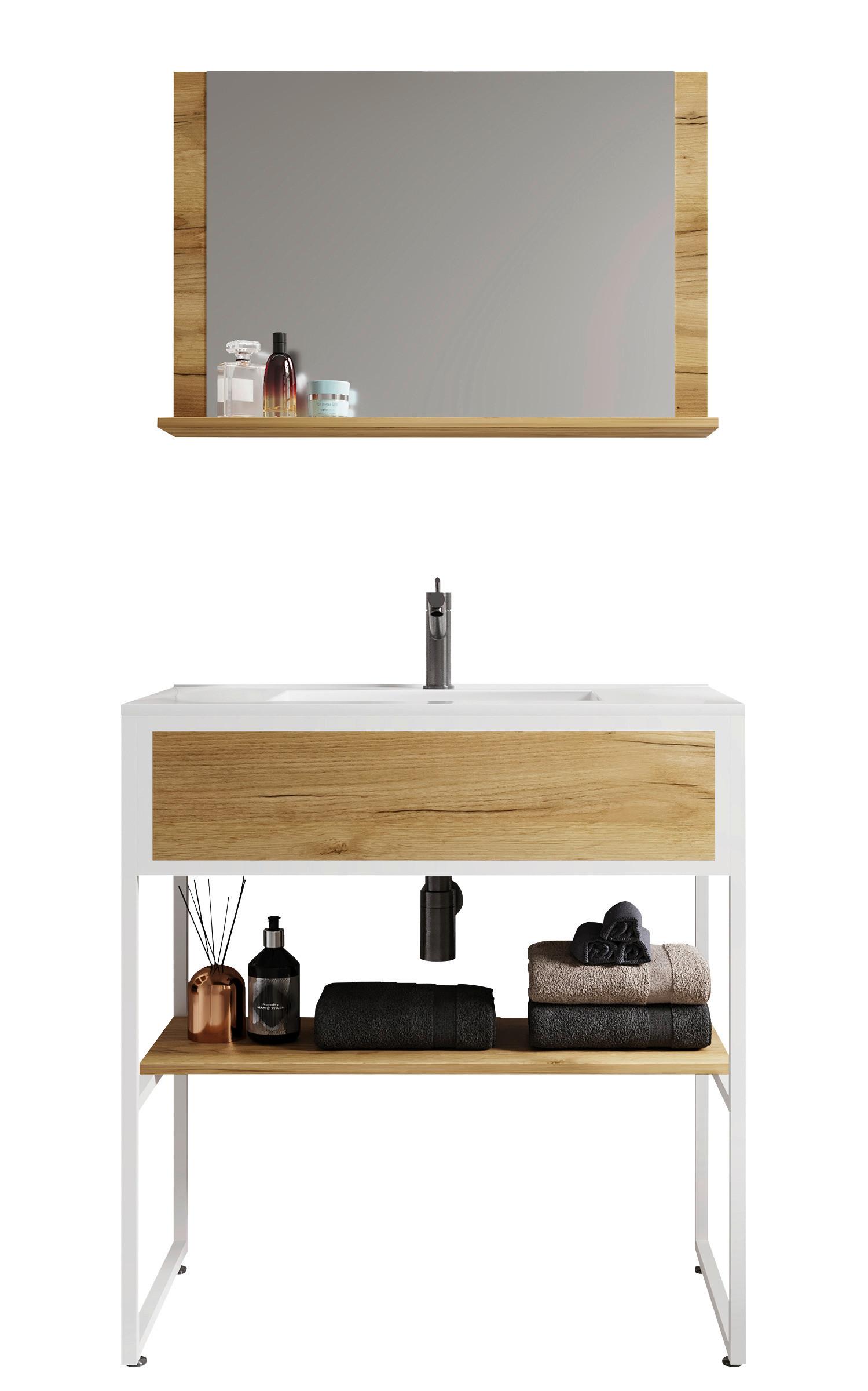Badezimmer 3--teilig. Waschplatz "bitila 80" - Honigeiche/Schwarz, MODERN, Glas/Keramik (80cm) - MID.YOU